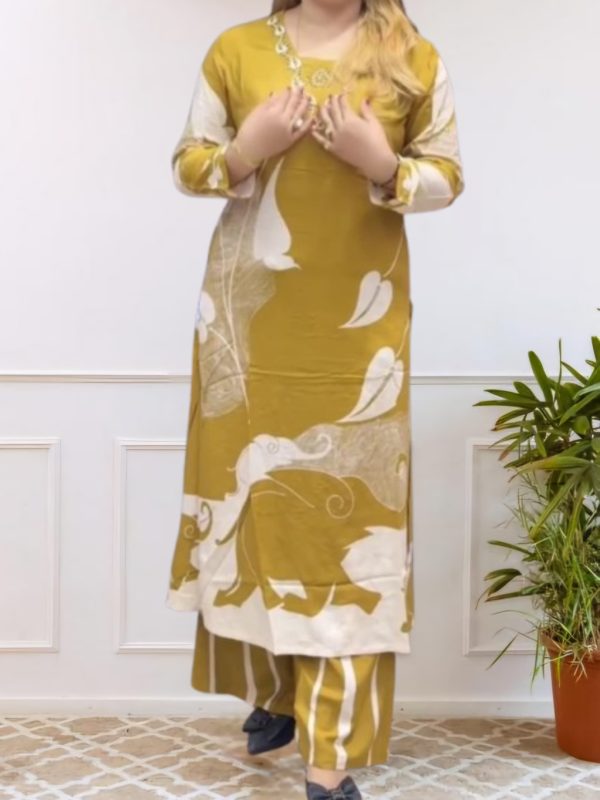 Brown & white Color Printed Kurta with Pant